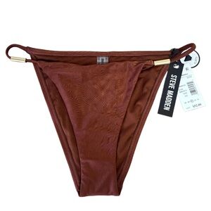 Steve Madden Women’s Strap Side Bikini Bottom Gold Bead Accents Low Waist